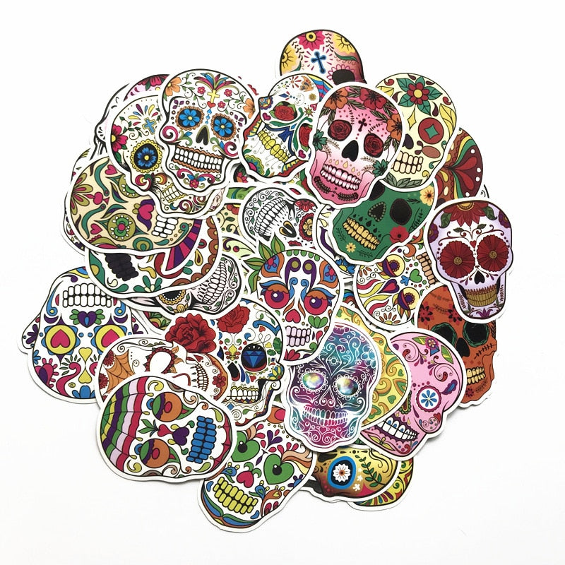 60Pcs/Lot New Waterproof sugar skulls Sticker