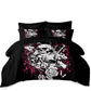 Luxury White Gun Skull Bedding Set Hot Pink Flower Duvet Cover Set Pillowcase Ladies Sweet Bedclothes House Decor Bed Cover D49
