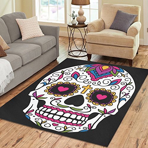 InterestPrint Sugar Skull Day of the Dead Area Rug Floor Mat 7' x 5' Feet, Mexican Dia De Los Muertos Throw Rayon Fiber Carpet Rugs for Home Living Dining Room Decoration