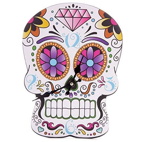 Sugar Skull Day of Dead White Pink Diamond Large Wall Clock