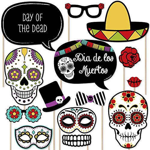 Day of The Dead - Halloween Sugar Skull Photo Booth Props Kit - 20 Count