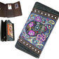 New! Secretary Style Denim Sugar Skull Wallet- Denim Turquoise