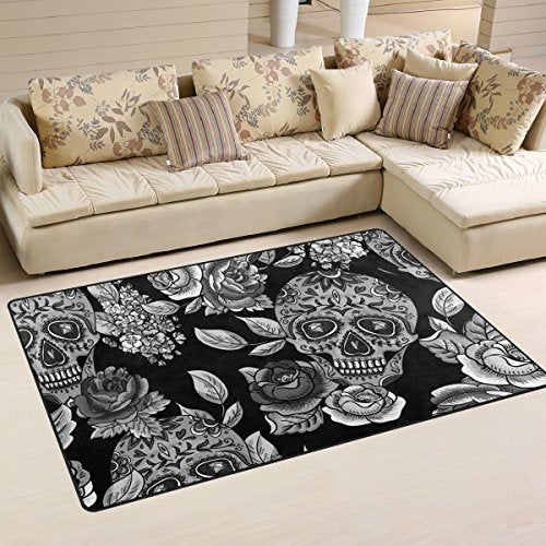 Sugar Skull Dia De Los Muertos Playmat Floor Mat For Dining Room Living Room Bedroom,Size 2'7"X1'8" and 5'X3'3" Available.