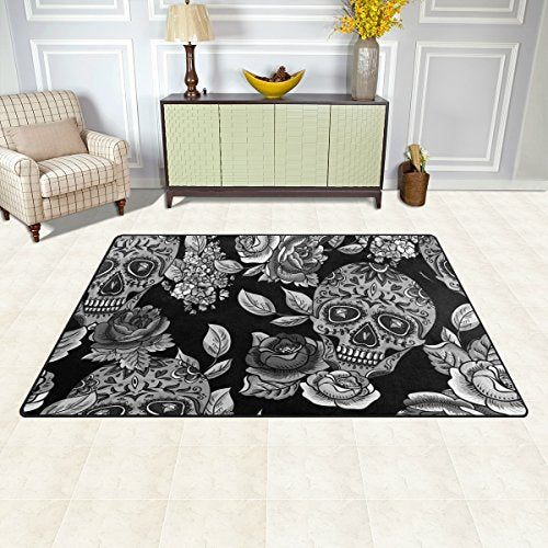 Sugar Skull Dia De Los Muertos Playmat Floor Mat For Dining Room Living Room Bedroom,Size 2'7"X1'8" and 5'X3'3" Available.