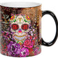 Sweet Gisele | Sugar Skull Ceramic Mug | Heat Activated | Color Changing Coffee Cup | Floral Pattern | Reveals Vivid Colors | Great Novelty Gift | Black | 11 Fl. Oz