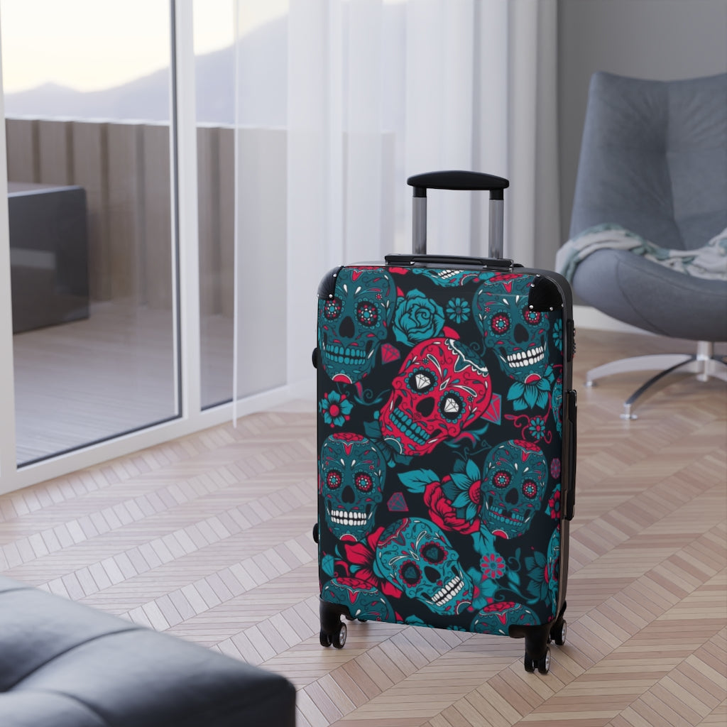 Dia de los muertos sugar skull Suitcases, sugar skull luggage, day of the dead skull skeleton suitcases luggae