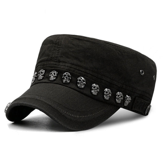 Hip Hop Skull Flat Hats Punk Rivet Ring Men Army Hat