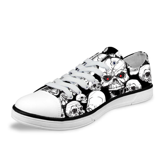 Skull Printing Men's Vulcanize Shoes Teenagers Punk Style Sneakers for Student Cool Canvas Shoes Lace-up Walking Shoe