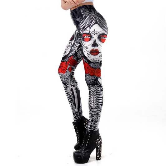 Leggins Halloween Sugar Skull Leggings For Women Girl Rose Print