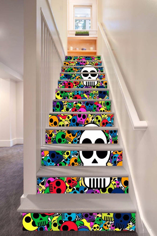 6pcs/set 18cm x 100cm Color Skull Pattern Style Stair Sticker Wall Decor