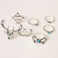 7 pcs/set Vintage Gypsies Beach Elk Dear Head Triangle Drip Arrow Joint Midi Finger Rings Set  8CRD41