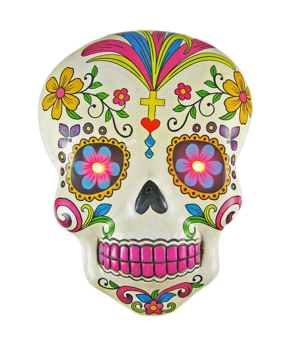 Fantasy Gifts White Day of the Dead Sugar Skull Wall Plaque With LED Eyes Dia De Los Muertos