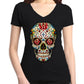 Skull Red Roses Women's V-Neck T-shirt Day of the Dead Shirts