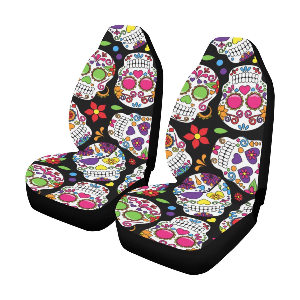 Set of 2 Sugar Skull Fabric Car Seat Covers