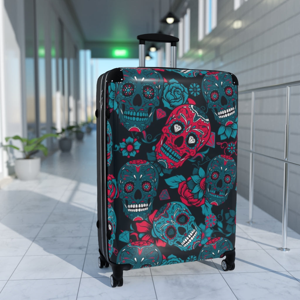 Dia de los muertos sugar skull Suitcases, sugar skull luggage, day of the dead skull skeleton suitcases luggae