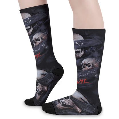 No see no hear no speak evils skull Halloween Unisex Long Socks