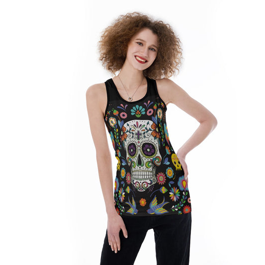 Day of the dead Mexican Calaveras skull Women's Back Hollow Tank Top