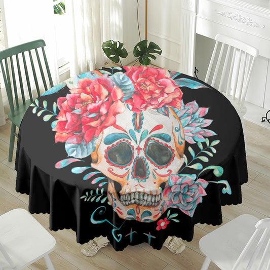 Dia de los muertos mexican skull Waterproof tablecloth | Round 180(gsm)