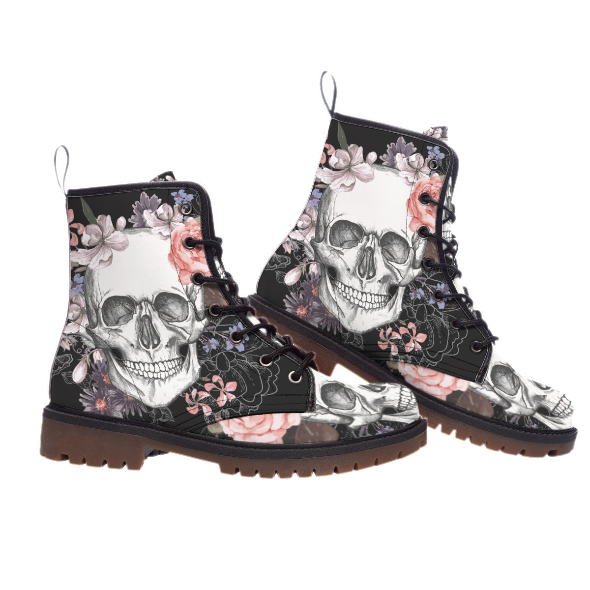 Floral skull men women Boots, Gothic skeleton halloween boots shoes Horror boots, skull shoes