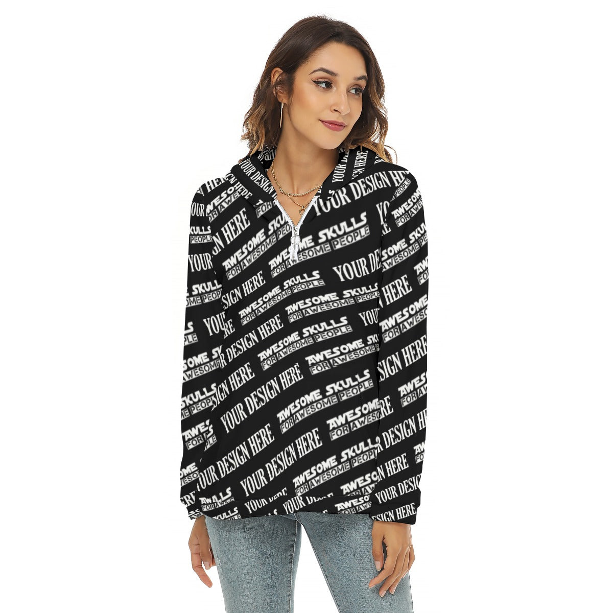 Custom print on demand pod Women's Hoodie Women's Borg Fleece Hoodie With Half Zip