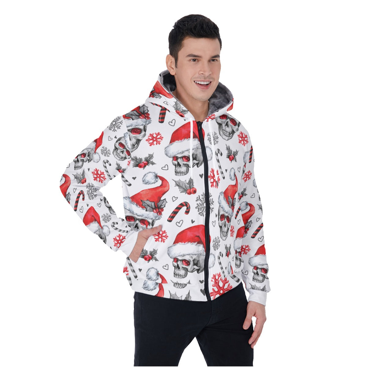 Christmas skull All-Over Print Men's Sherpa Fleece Zip Up Hoodie