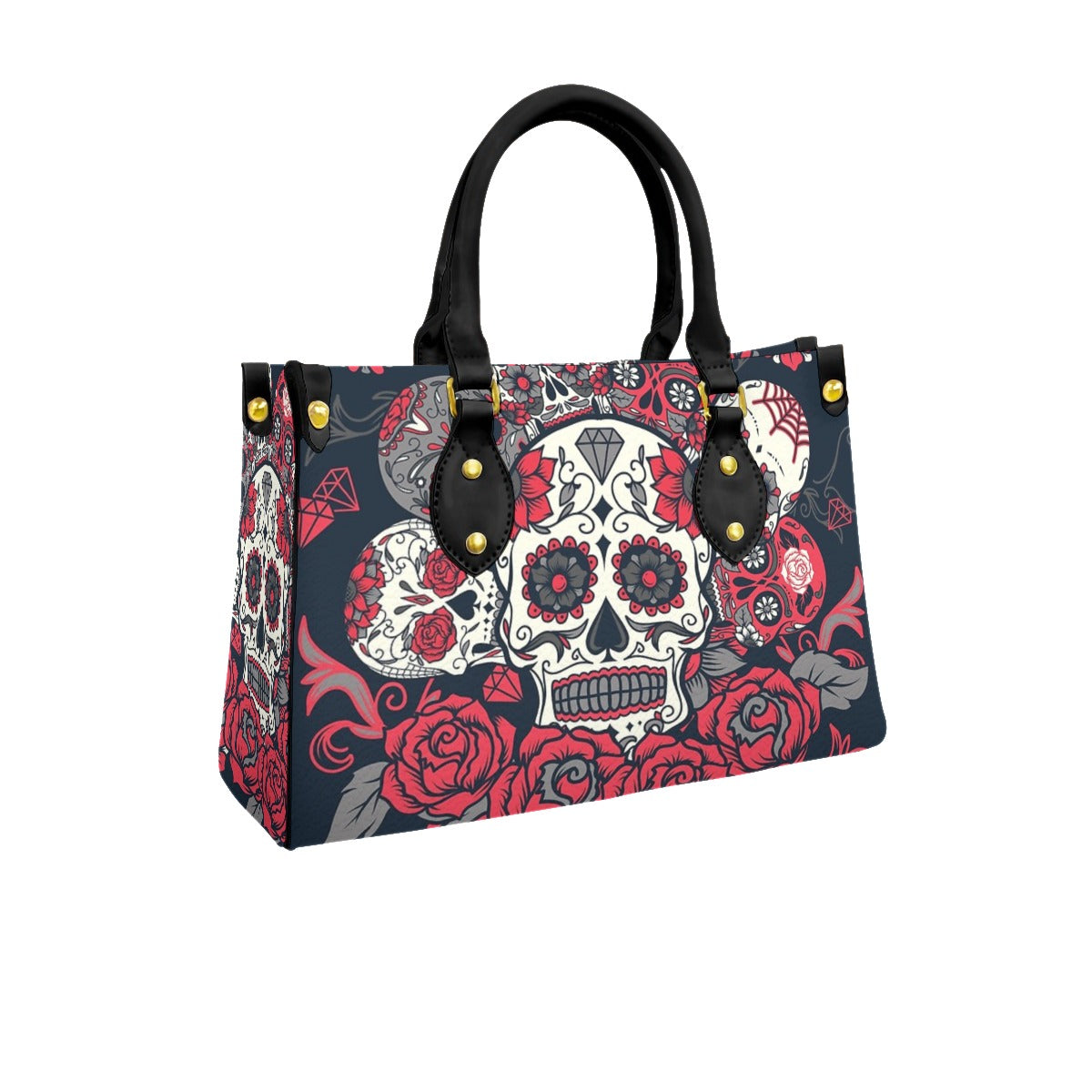 Sugar skull PU Handbag, Day of the dead skull handbag, Gothic calavera floral skull handbag