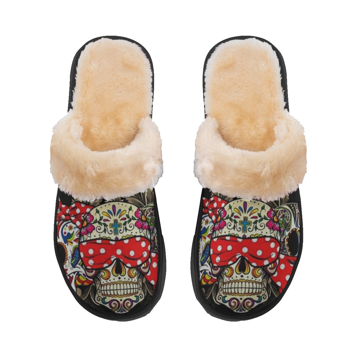 Sugar skull no see no hear no speak Women's Home Plush Slippers