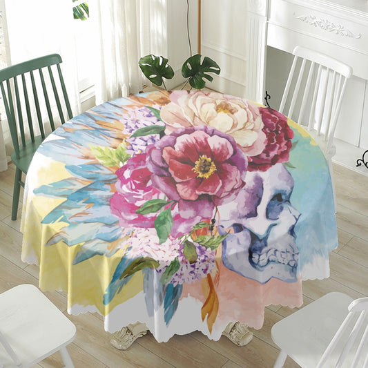 Floral sugar skull Waterproof tablecloth | Round 180(gsm), Day of the dead table runner