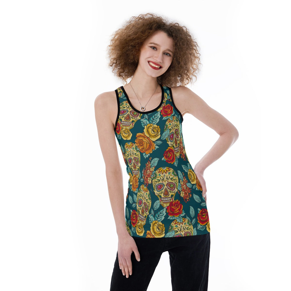 Sugar skull Women's Back Hollow Tank Top, Calavera skeleton tank top, sugar skull shirt