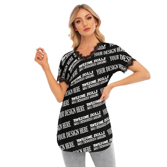 Custom print on demand pod Women's Shirts Lace Collar Long T-shirt