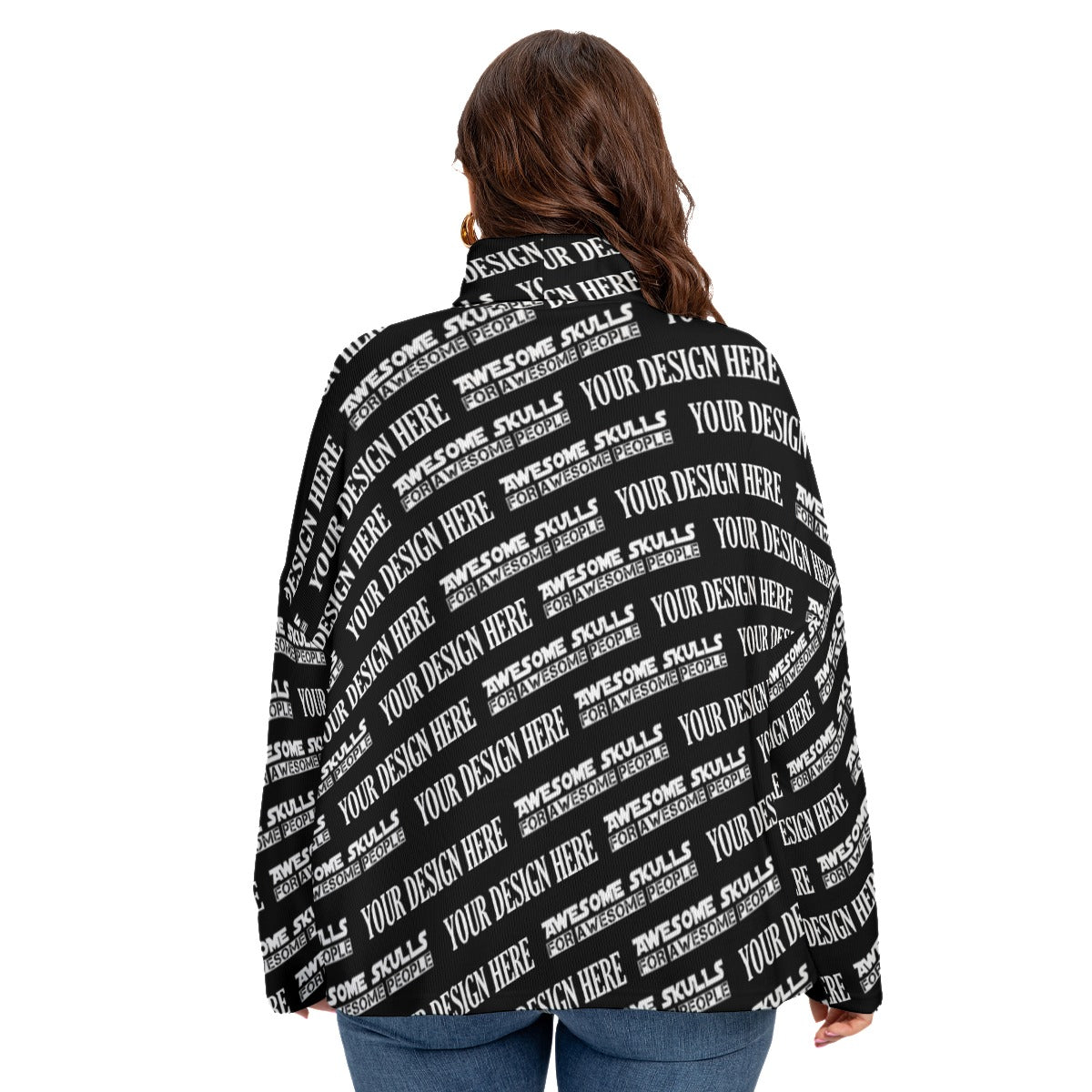 Custom Print on demand POD women's Knitwear & Cardi Turtleneck Imitation Knitted Sweater (Plus Size)