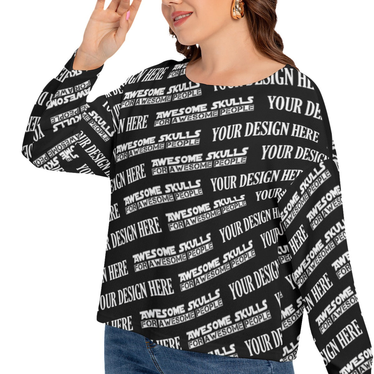 Custom Print on demand POD women's Knitwear & Ca Drop-shoulder Imatation Knitted Sweater (Plus Size)