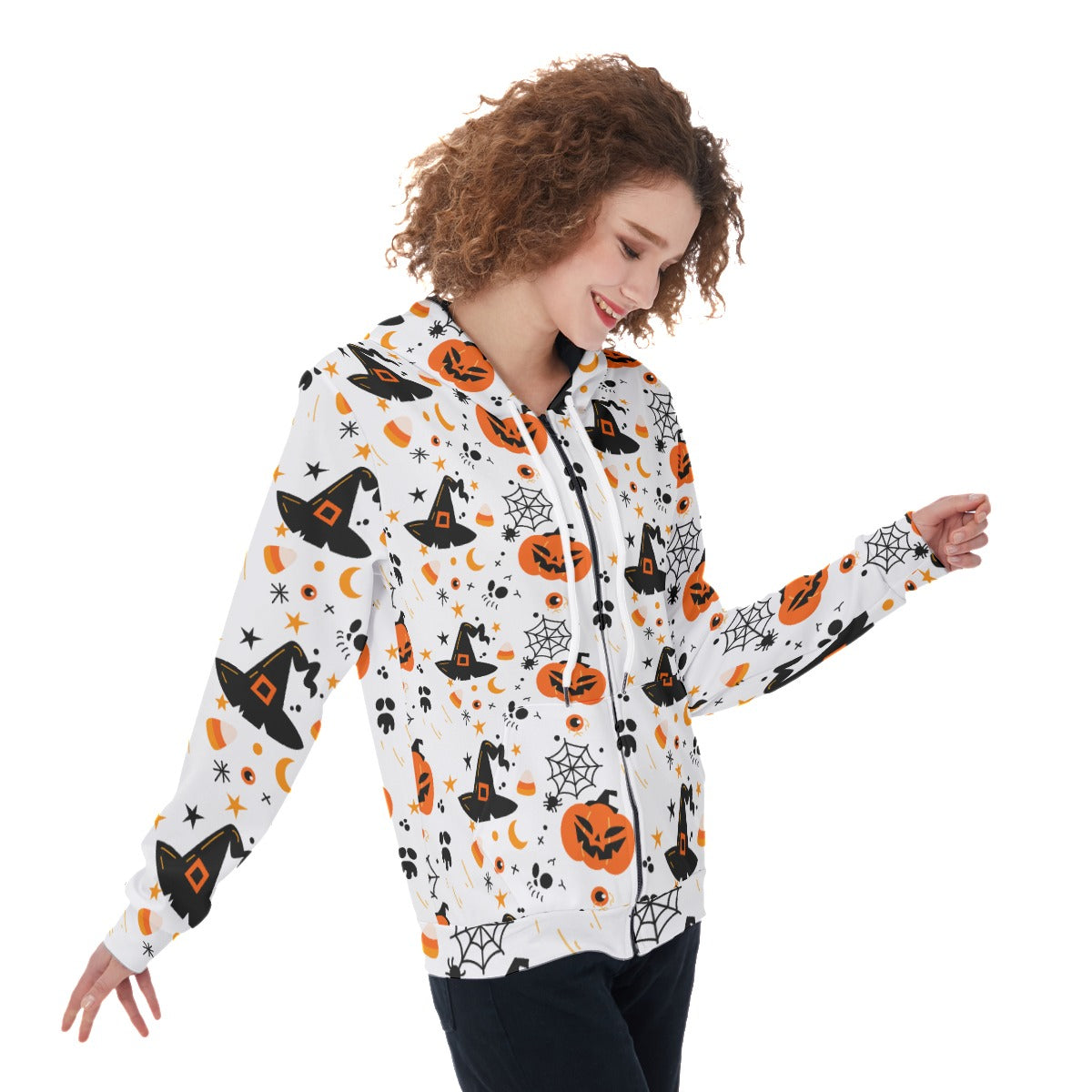 Gothic Halloween skeleton pumpkin Women's Zip Up Hoodie