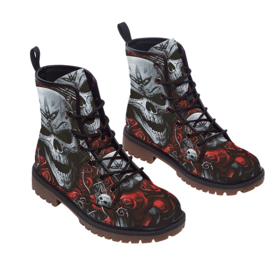 Skull rose skeketon biker motorcycle skull boots for men women, Grim reaper skull boots shoes