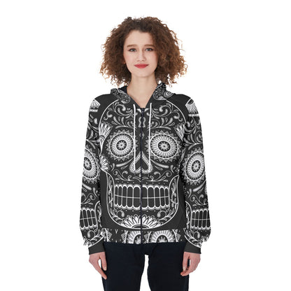 Sugar skull All-Over Print Women's Raglan Zip Up Hoodie