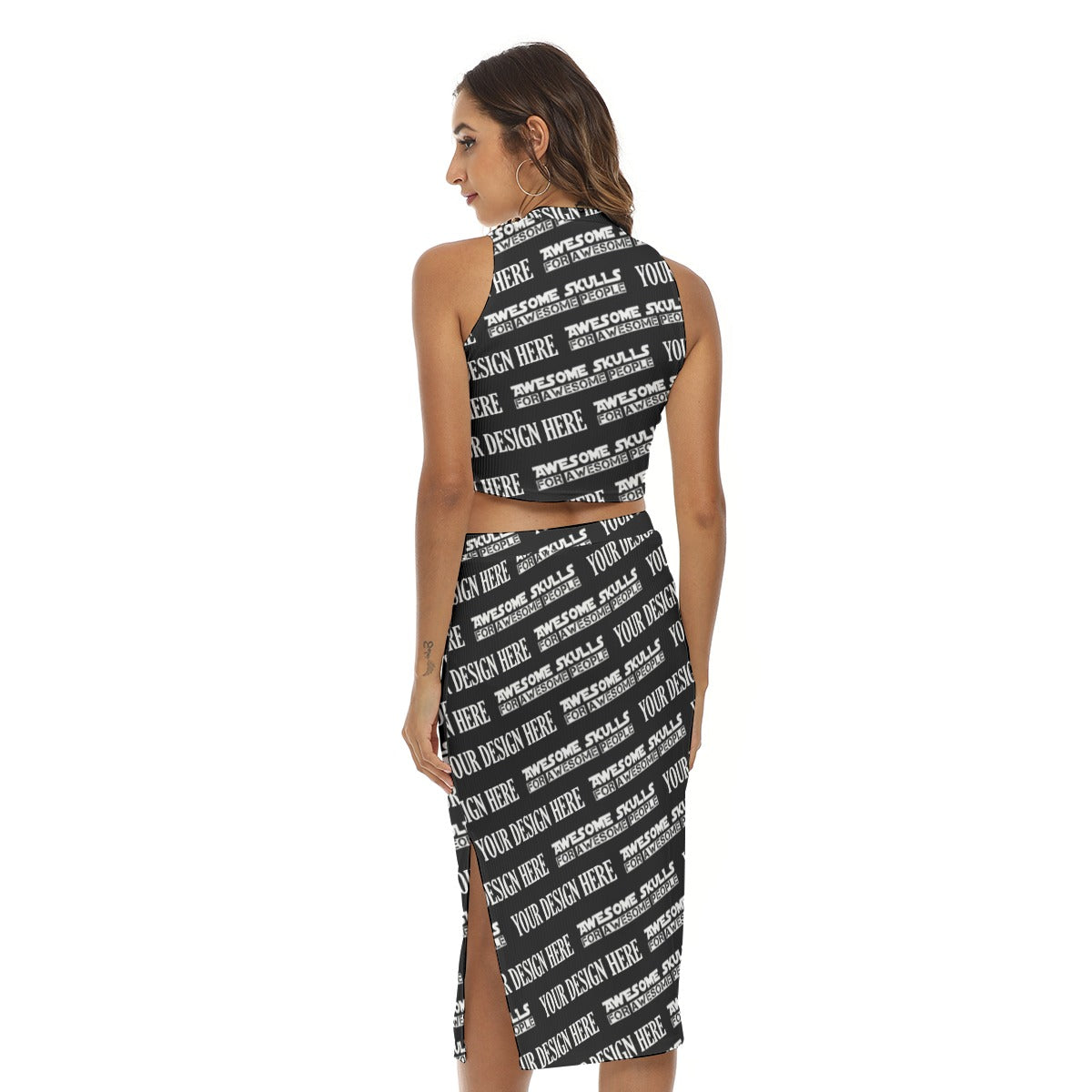 Custom Print on demand POD women's suit Tank Top & Split High Skirt Set