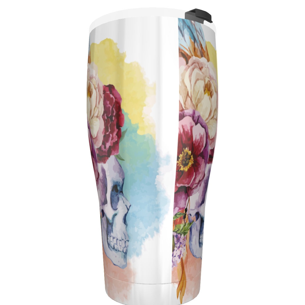 Floral sugar skull Tumbler 30oz, Rose skeleton tumbler mug cup