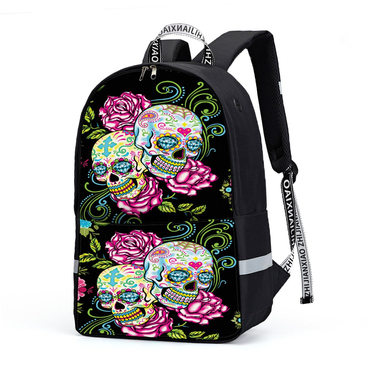 Day of the dead dia de los muertos Backpack With Reflective Bar, sugar skull bag purse backpack