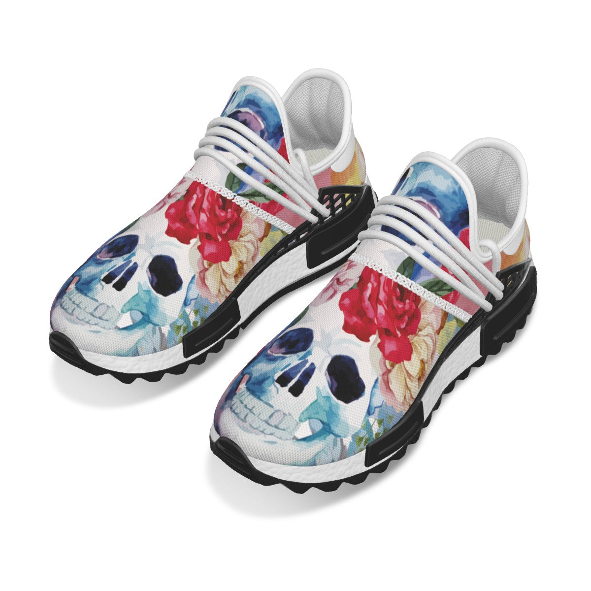 Rose skull, floral skull Halloween skeleton Women's Mesh Sneakers