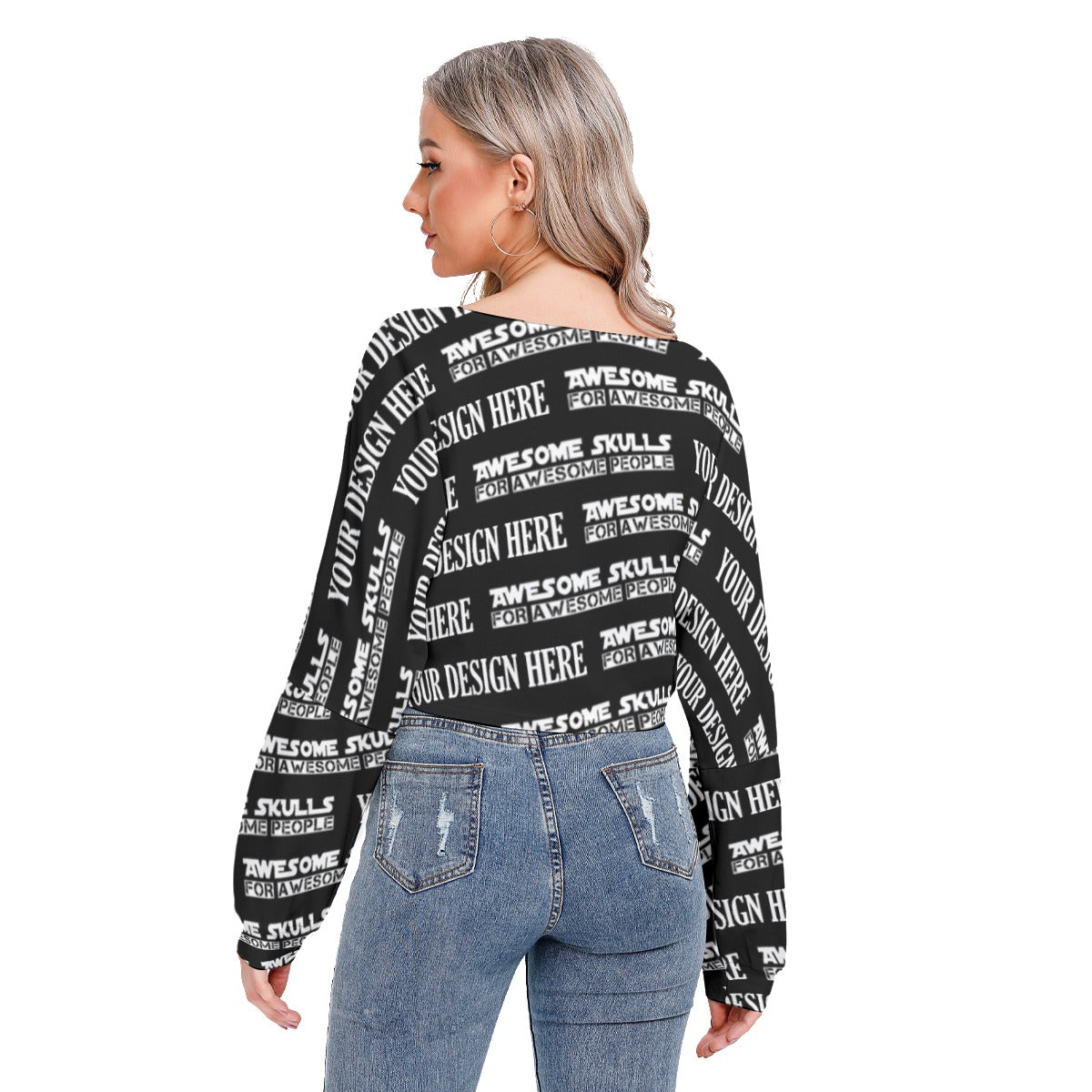 Custom print on demand pod Women's Hoodie V-neck Drop-shoulder Cropped Sweatshirt