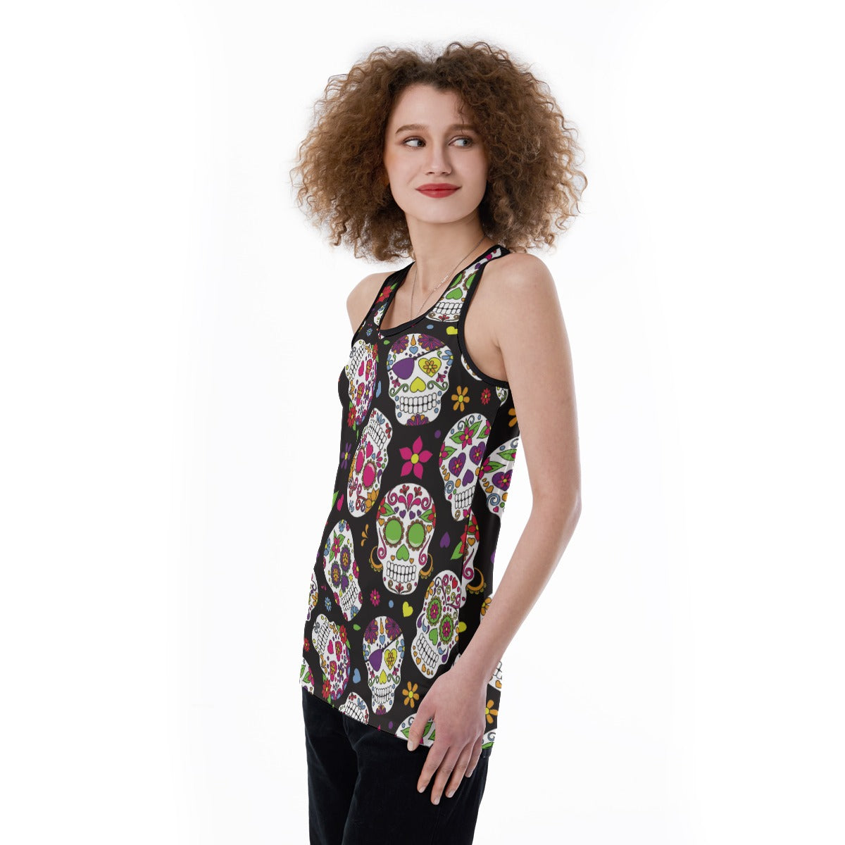 Day of the dead Dia de los muertos skull Women's Back Hollow Tank Top