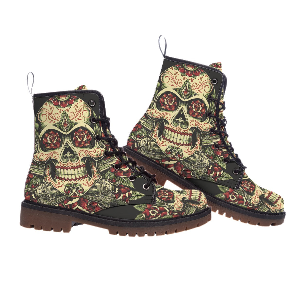 Day of the dead men's women's boots, Dia de los muertos sugar skull boots shoes