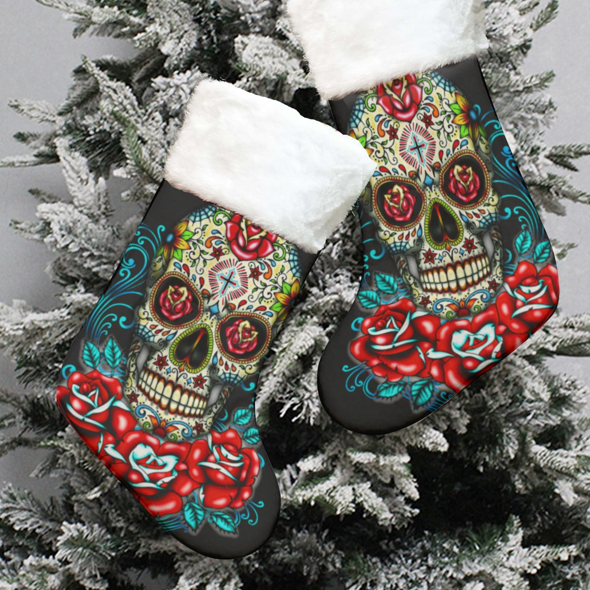 Sugar skull floral rose skull All-Over Print Christmas Socks