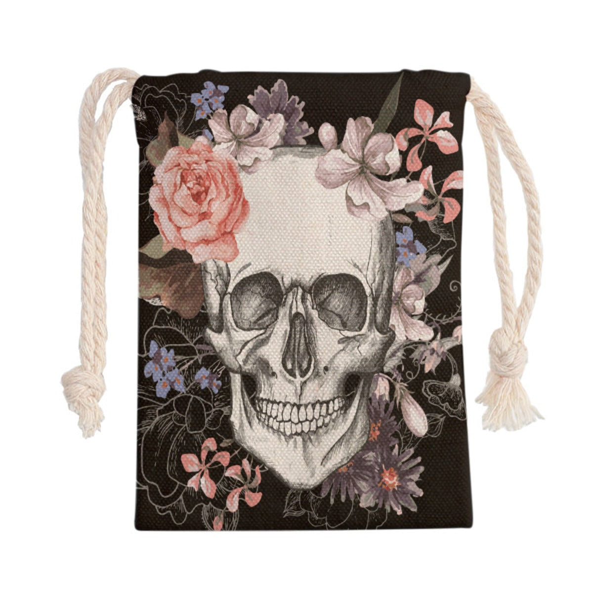 Floral rose skull Drawstring Bag