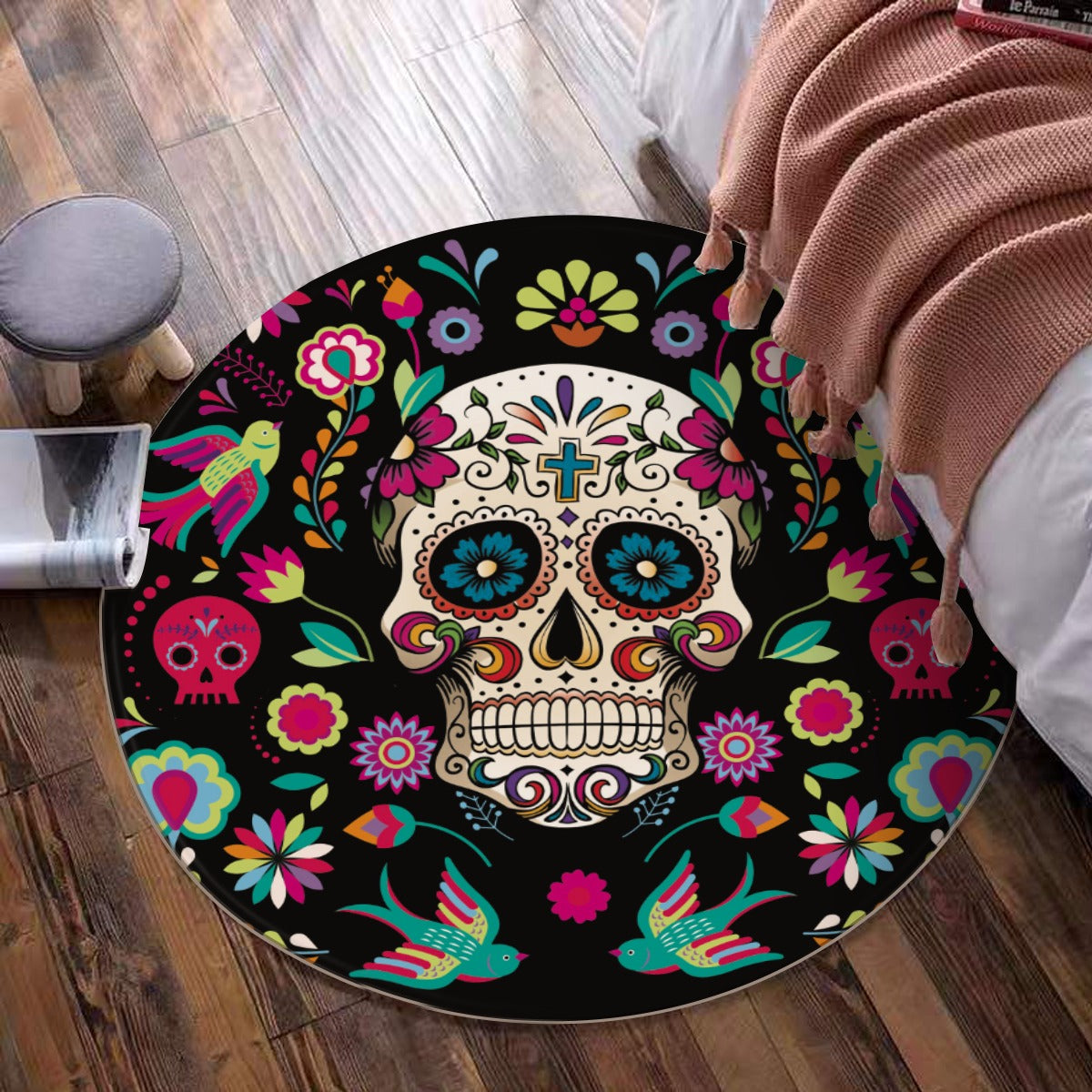 Mexican skull sugar skull pattern Foldable round mat