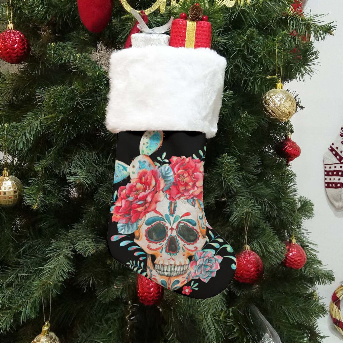 Floral skull All-Over Print Christmas Socks