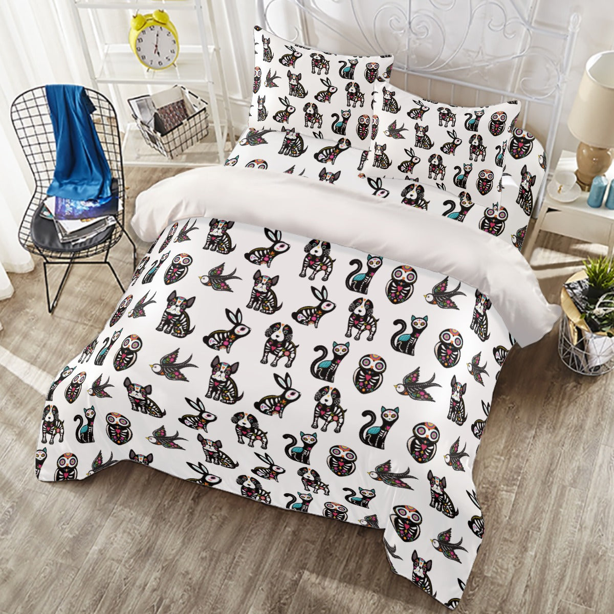 Day of the dead sugar skull animal Four-piece Duvet Cover Set