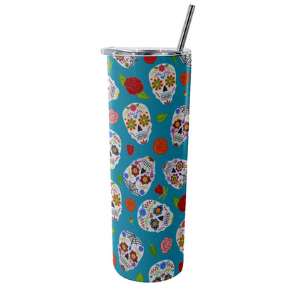 Sugar skull Glitter Tumbler With Stainless Steel Straw 20oz