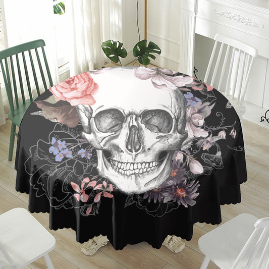 Floral skull Waterproof tablecloth, Rose skull tablecloth, gothic skull grim reaper tablecloth