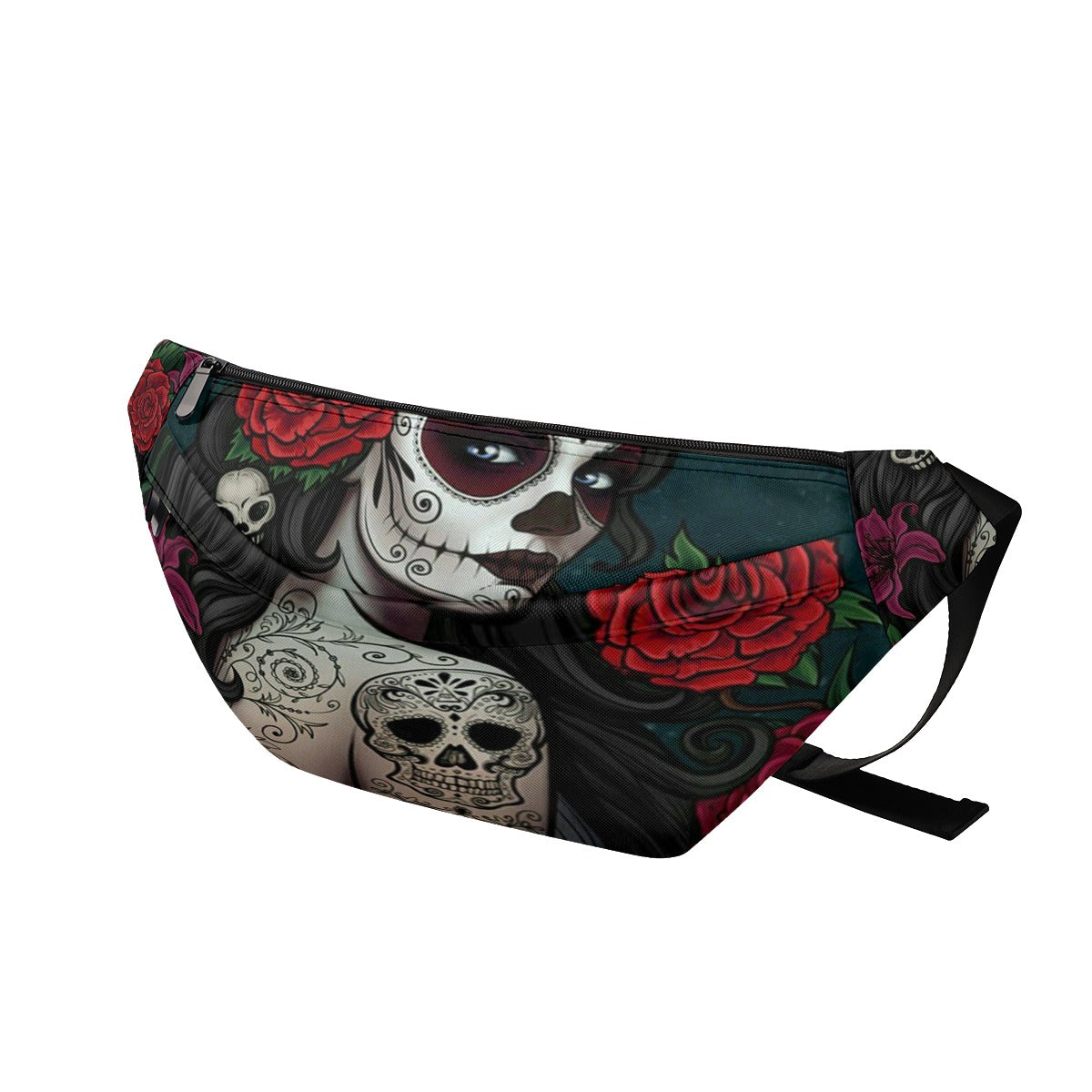 Sugar skull Day of the dead Large Fanny Bag, Mexican skeleton skull girls waist fanny bag purse